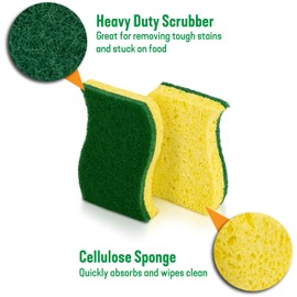 Pine-Sol Heavy Duty Scrub Sponges - Double Sided Dish Scrubber with Scouring Pad - Kitchen Essentials for Dishwashing and Cleaning Supplies, 6 Pack