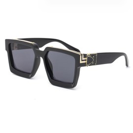 PLEAVIT Millionaire Sunglasses, Square, Large, Celebrity, Hip Hop, Rapper Eyewear, multicolor (black / gold)