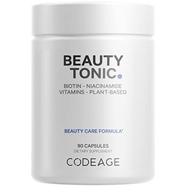 Codeage Biotin Supplement with Vitamin C, Vitamin E, Vitamin B6, Niacin, Folate, Food Blend, Phytoceramides, Astaxanthin, Selenium - Beauty Tonic - Hair, Skin, and Nail Support - Vegan, 90 Ct