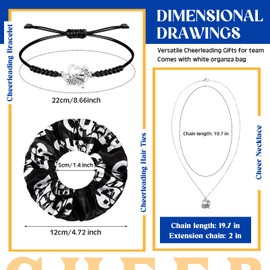 Equsion 12 Set Cheerleader Gifts Bulk Include Cheer Necklace, Cheerleading Adjustable Bracelet, Hair Ties and Organza Bag 12 each, Cheer Accessories for Team Women Teammates(Black)