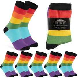 CityComfort Women's Calf Socks, Breathable Stockings Socks for Women in Multipack, Multi Rainbow 6 Pack