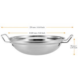 MUKCHAP 6 Pack 22cm Balti Serving Dishes, Indian Food Curry Serving Karahi Dishes, Stainless Steel Balti Bowl with Handle, Silver