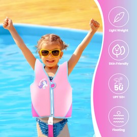 Kids Swim Vest with Adjustable Safety Straps for Ages 1-3 and 3-6 (Pink,1-3)