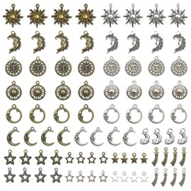 Jongdari Mixed Sun Moon Star Charm, Wholesale Jewelry Charms Craft Supplies, Celestial Charms Pendants for Jewelry Making and DIY Necklace Bracelet