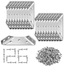 18Pcs Triangular Corner Connectors, Universal Trapeziform Angle Fastener, Stainless Steel Trapezoidal Connector Brackets with 126 Screws, Heavy Duty Triangle Fasten Joint for Wood Cabinet Cupboard