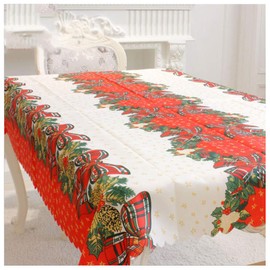 Amacoam Christmas Tablecloth Fabric Oilcloth Washable Decorative Christmas Bow Design 150 x 180 cm