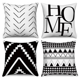 Hnmdmyi Kissenbezüge Schwarz und Weiß 40x40 4er Set, Boho Kissenbezüge Bauernhaus Modern Einfaches Geometrisches Muster Dekorative Leinen Kissenhülle für Sofa Couch Bett Garten Outdoor Home Decor