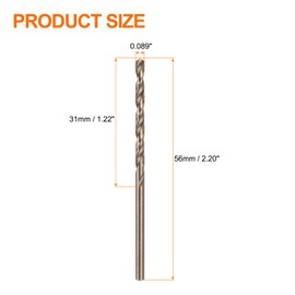 HARFINGTON 12pcs Cobalt Drill Bit, #43 0.089" HSS-CO Aircraft Twist Drill Bit with Straight Round Shank for Drilling Stainless Steel Cast Iron Tough Material