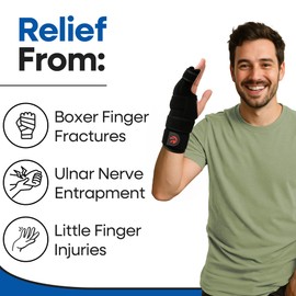 Pinky Finger Splint Boxer Fracture Brace | Ulnar Gutter Splint Hand Brace | Ring & Little Finger Splints | Broken Metacarpal Support Cast | Dupuytren's Contracture | Boxers Pinky Braces (MED LEFT)