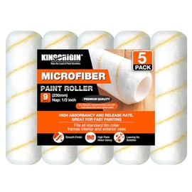 King Origin 9 Inch Microfiber Paint Roller Covers 1/2" Nap - Professional Wall & Ceiling Paint Supplies, 5-Pack Paint Roller Naps for Roller Frame, No Drip Painting Tools for Home