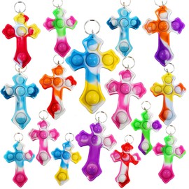 Roaqua 30 Packs Bulk Mini Pop Cross Keychain fidgets Bubble hoilday Summer Party Favors Classroom Students Gifts Teacher