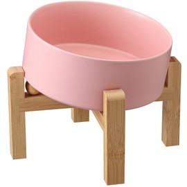 Addggo Pink Elevated/Raised 15°Tilted Anti Slip Ceramic Dog Bowl for Small/Medium Breeds,Slanted Bulldog Big Face Pet Food Water Feeding Dish with Stand for Cats and Dogs (3.6 Cups/28 OZ)