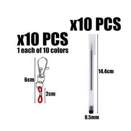 Pack of 10 colourful pen clips and 10 black gel pens, pen clips with metal buckles, simple stationery, learning and office supplies