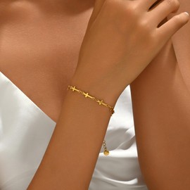 Nawflue Cross Bracelet for Women 18K Gold Plated Dainty Tiny Multi Cross Link Chain Minimalist Bracelets Adjustable Stainless Steel Trendy Jewelry