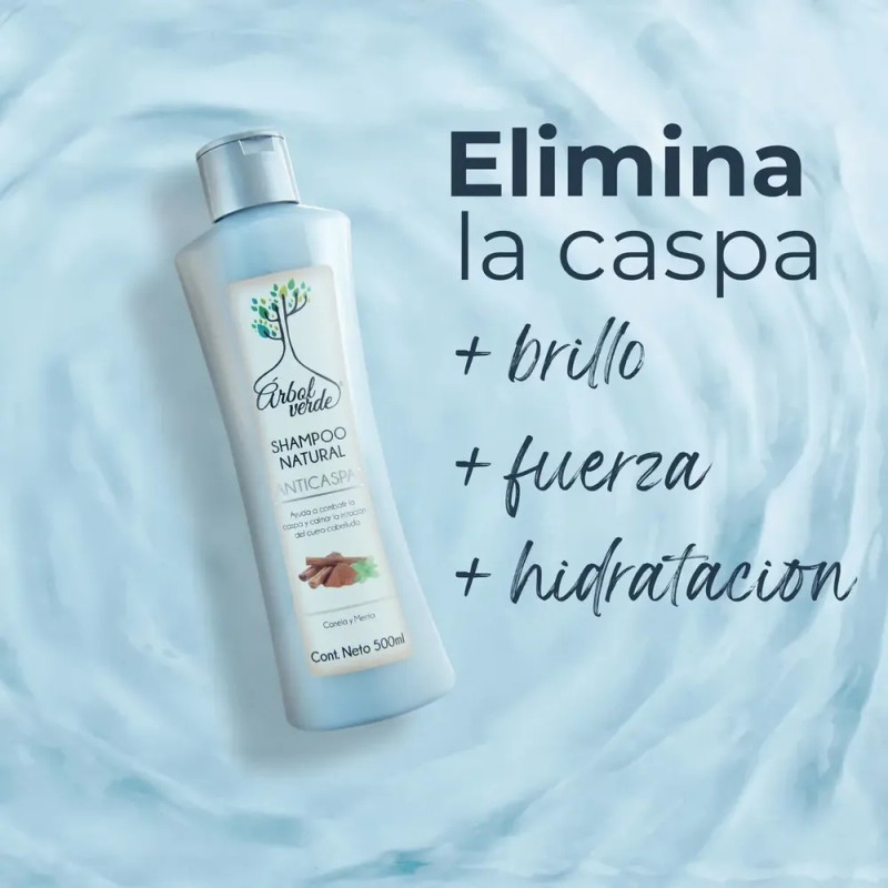 Shampoo Natural Anticaspa Descamación Árbol Verde Canela Y Menta 500ml