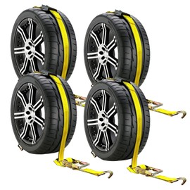 Car Tie Down Straps for Trailers - 4 Pack Car Hauler Straps, 2" X 120" Trailer Straps, 10,000lb Break Strength Tire Straps for A Car Trailer,Truck,Utv Tie Down Straps Over The Wheel Straps,Car Straps