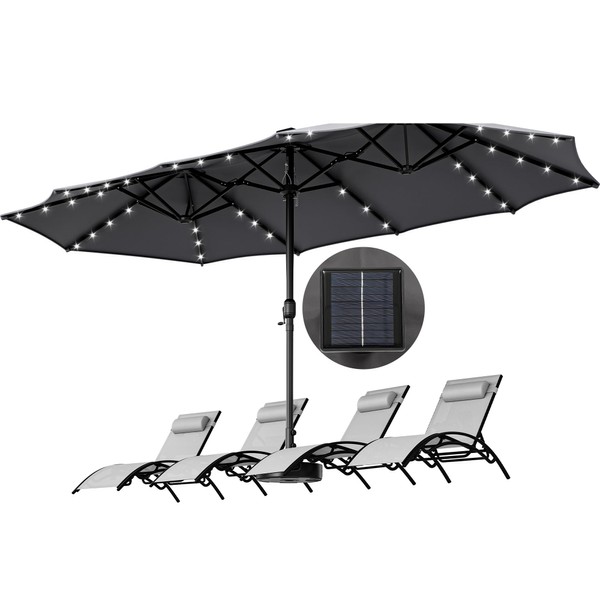 YITAHOME 15ft Outdoor Patio Umbrella w/Solar Lights Extra Large Double-Sided