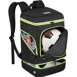 Ciihars Soccer Backpack,Soccer Bag with Ball Holder,Sport Equipment Bags Includes Separate Cleat Shoe and Ball Compartment Fit Basketball Volleyball Football (BLACK GREEN)