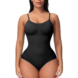 FFWTPY Women's Shapewear Bodysuit Tummy Control Shaping Body Shaper Figure-Shaping Fajas Seamless Bodice Body Strong Shaping with Adjustable Straps Bra Shaping Bodysuit, black
