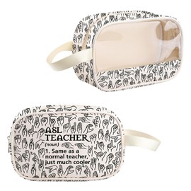 VAMSII American Sign Language Gift ASL Teacher Definition Makeup Bag ASL Cosmetic Bag ASL Teacher Appreciation Gift (ASL TB)