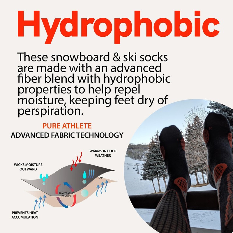 Pure Athlete High Performance Wool Ski Socks - Thermal Warm