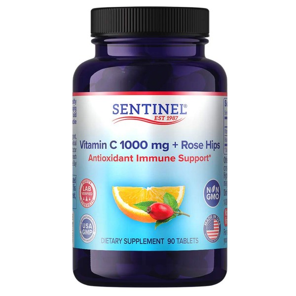 Sentinel Vitamin C 1000mg + Rose Hips 20mg, Antioxidant Immune Support*, 90 Tablets