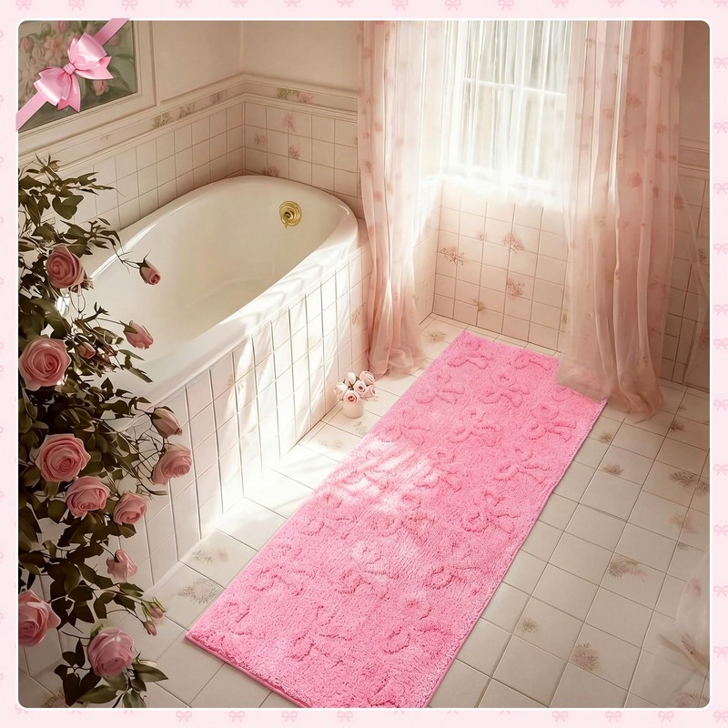 Tinideya Pink Bow Runner Rug 2'x5', Rug for Bath Dorm