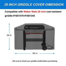 Intetiow Grill Cover for Weber 28" Slate Rust-Resistant Griddle, Webber 28 in Griddle 3 Burner Flat Top Gas Grill Cover Waterproof Heavy Duty Accessories, Black