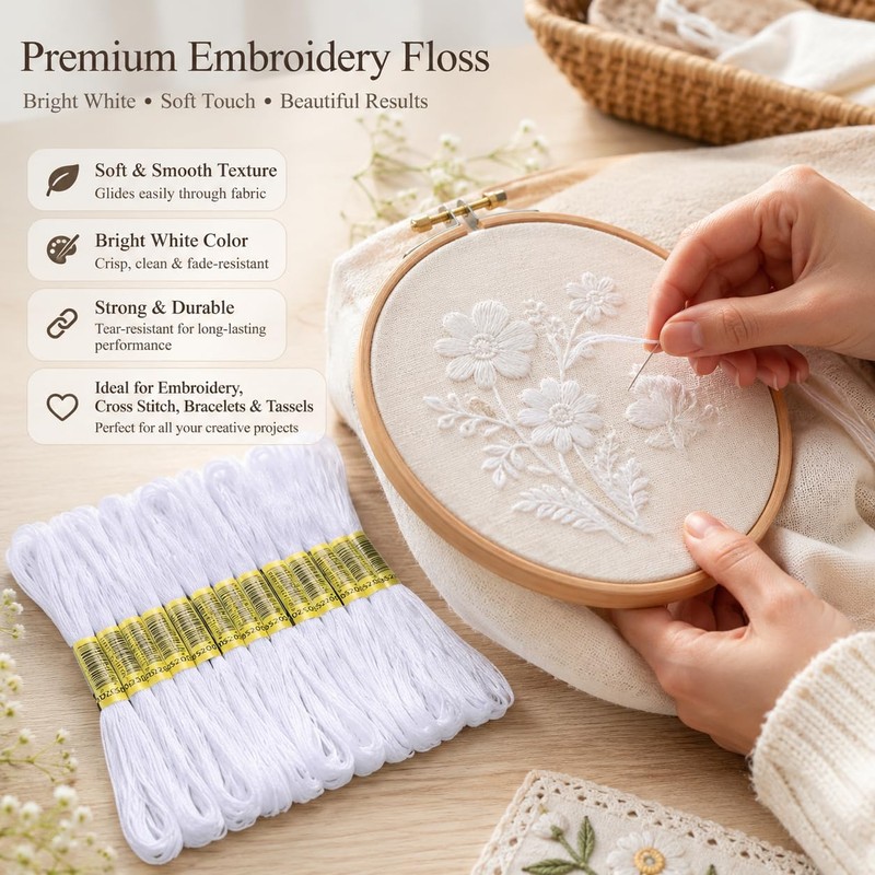 DONFORTLY Filo Ricamato Bianco 24 Pezzi, Set di Cotone e