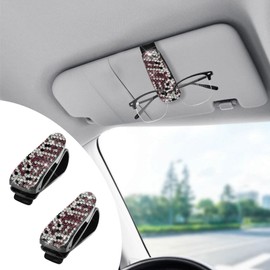 WINUERK 2PCS Bling Sunglasses Holder for Car Sun Visor, Handcrafted Crystal Rhinestones Fashion Car Sunglasses Mount with Ticket Card Clip, Universsal Visor Accessories for Women Girls (Multicolour)