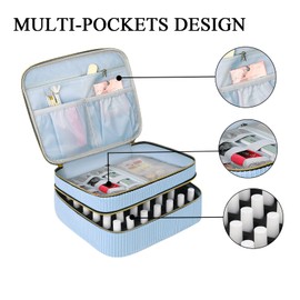 LYFFXYH Nail Polish Carrying Case, Portable Nail Polish Organizer with Handle, Double-Layer Nail Organizers and Storage for Manicure Set (Blue, 42 bottles)