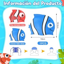 Gorros de Natación para Niños,Gorro de natación de Silicona Unisex, Gorro de natación Impermeable Pez Rojo,Se Puede Usar Cabello Largo y Corto,Adecuad