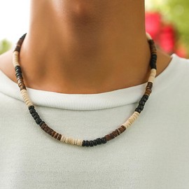 Beaded Necklace for Men Puka Shell Necklace Men Surfer Necklace Obsidian Tiger Eye Necklace Black Crystal Cross Pendant Wood Bead Necklace Stone Men's Necklace (Style C)