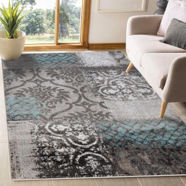 Superior Indoor Area Rug, Plush Carpet Cover, Perfect for Hallways, Entry, Office, Living Room, Hardwood, Tile or Carpet Cover, Distressed Abstract Damask, Bristol Collection, 7' x 9', Rivulet