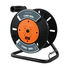 HeyYance Extension Cord Storage Reel with 4-Grounded Outlets, Heavy Duty Open Cord Reel for 12/3 14/3 16/3 Power Cords, Portable Empty Hand Crank Electric Cord Roller Holder, Orange