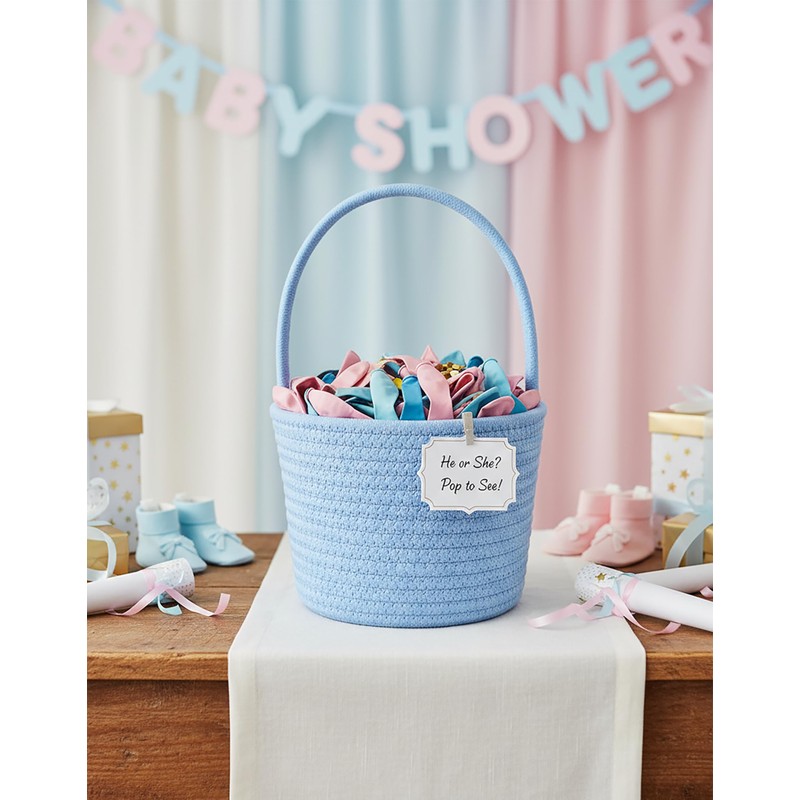 Prudance 6" x 5" Small Cotton Rope Basket with Handle,Blue,Favors
