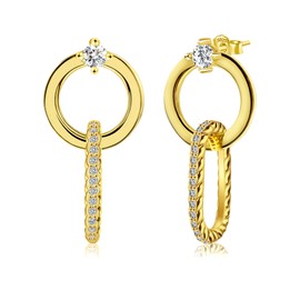 Sterling Silver Dangle Stud Earrings for Women Cubic Zirconia Geometric Statement Earring with Yellow Gold Plated Hypoallergenic Unique Jewelry, Christmas Gifts for Women