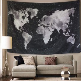 Ruibo Starry World Map Tapestry/Vintage Black & White Abstract Painting Wall Hanging Home Decor for Bedroom Living Room Dorm Apartment(RB-W-1)(W:79" H:59")
