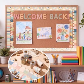 Fuutreo 6 Rolls 236.22 ft Boho Bulletin Board Borders Back to School Bohemian Classroom Decor Trim with Rainbow, Heart, Hand and Pencils Design for Teacher, Preschool Elementary School Supplies