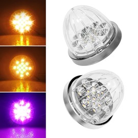 2 luces auxiliares de color ámbar de doble revolución y marcador para 17 luces LED de sandía, lente transparente y bisel de acero inoxidable para Freightliner Kenworth Peterbilt Trailer Heavy Truck