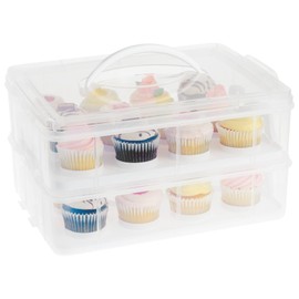 Juvale Cupcake Transport Container - 2 Tier, Clear Plastic, 13.5 x 10.25 x 7.5 in, 24-Count - Cupcake Holder - Rectangular Cake Carrier - Cookie & Pie Carrier