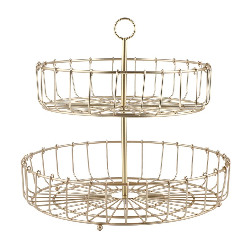 2 Tier Fruit Basket Iron Round Golden Nordic Household Snack