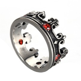 SINLEO Mens Womens Stainless Steel Vintage Royal King Crown Ring Cross Band Ruby Black Gemstone Silver Size 12