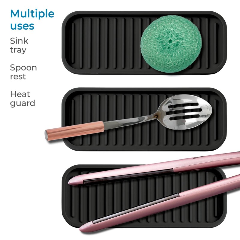 iDesign Silicone Kitchen Sink Tray for Countertops - Black