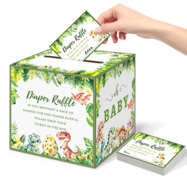 Dinosaur Theme Baby Shower Games, We Can Bearly Wait Diaper Raffle Card Box with Tickets for Boy Baby Shower Decorations
