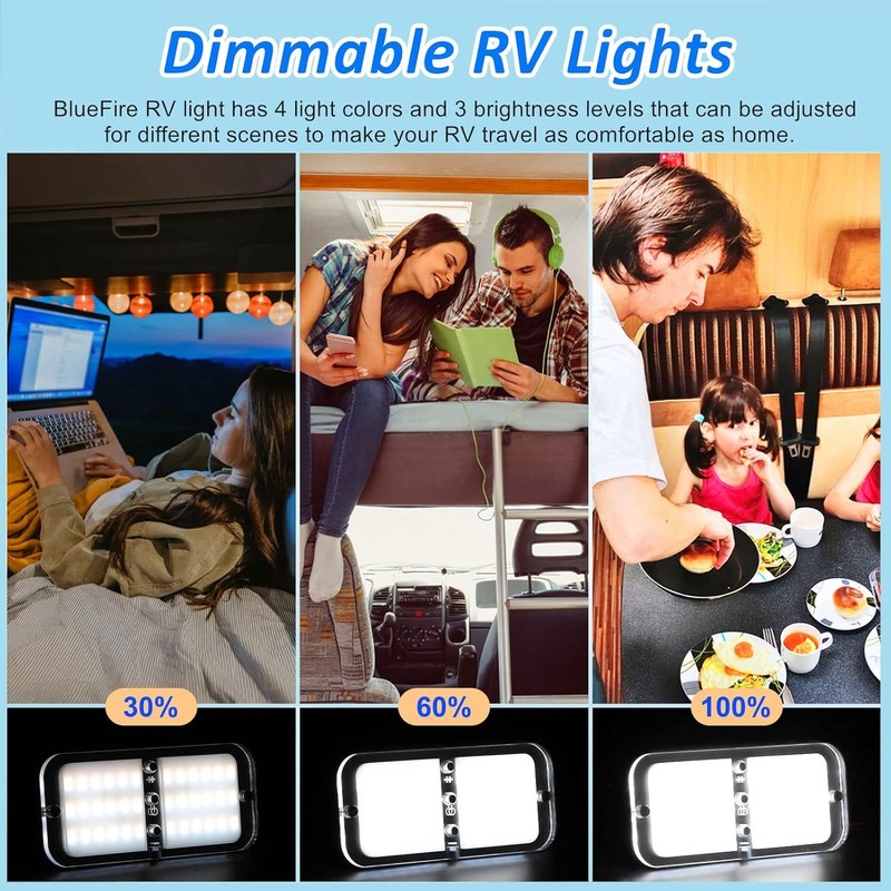 BlueFire 800LM RV Ceiling Interior Lights, DC 12-18V Dimmable RV