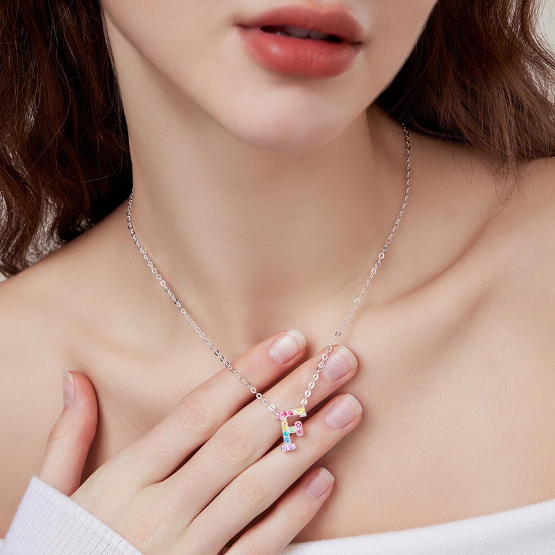Dixbix Women Girls Initial Letter Necklaces,Initial F Birthstone Necklace Jewelry
