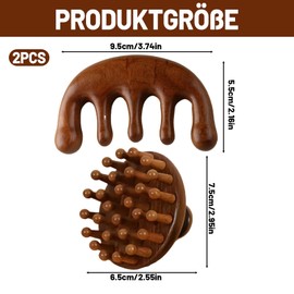 Scalp Massage Brush, 2-Piece Set Made of High-Quality Sandalwood, Round Disc Massage Brush and Finger Comb, Ideal for Head Massage and Hair Care, Natural Materials, Durable Design
