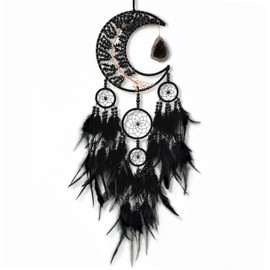 Large Dream Catcher,Moon Dream Catchers with Chakra Gemstone Agate Stone,Black Crystal Tree of Life Dream Catcher,Dream Catchers for Adults,Boho Bedroom Decor (Black Natural Gem Agate)
