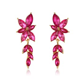 Crysdue Rhinestone Statement Earrings Cluster Marquise Crystal Chandelier Drop Dangle Earrings, Prom Wedding Bridal Jewelry for Women Brides Bridesmaid Hot Pink Gold-Tone